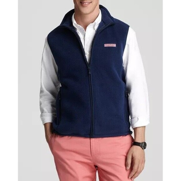 Men's Vineyard Vines Harbor Fleece Vest Size Medium‎ Navy Blue Polyester Zip Up - Picture 1 of 8